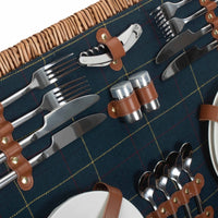 Blauer Tweed-Picknickkorb aus Weidengeflecht