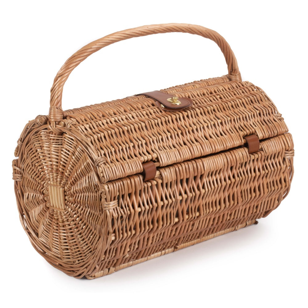 2-Personen-Picknickkorb aus grünem Tweed-Fass aus Korbgeflecht