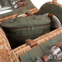 2-Personen-Picknickkorb aus grünem Tweed-Fass aus Korbgeflecht