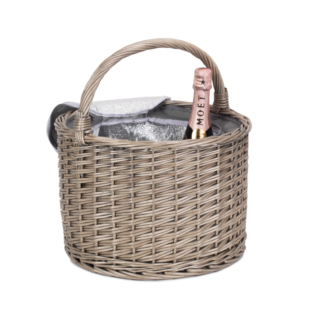 Round Grey Chiller Wicker Picnic Basket