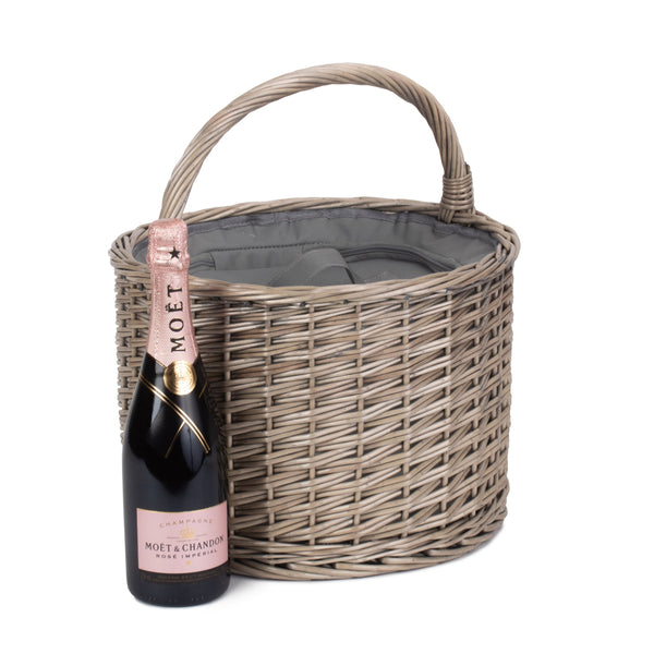 Red Hamper Wicker Round Grey Chiller Picnic Basket