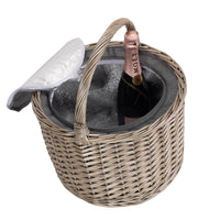 Red Hamper Wicker Round Grey Chiller Picnic Basket