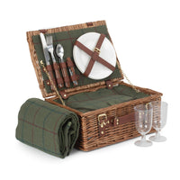 Klassischer Picknickkorb aus grünem Tweed für 2 Personen