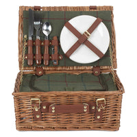 Klassischer Picknickkorb aus grünem Tweed für 2 Personen