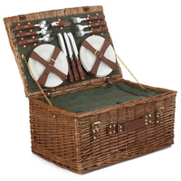6 Person Green Tweed Classic Picnic Basket