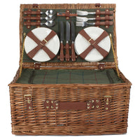 6 Person Green Tweed Classic Picnic Basket