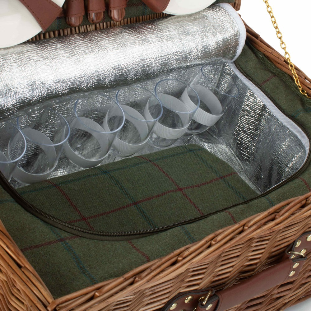 6 Person Green Tweed Classic Picnic Basket