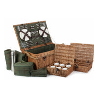 Picknickkorb aus grünem Tweed mit Seilgriff für 6 Personen