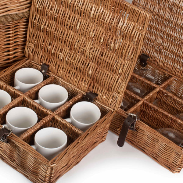 Picknickkorb aus grünem Tweed mit Seilgriff für 6 Personen