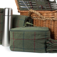 Picknickkorb aus grünem Tweed mit Seilgriff für 6 Personen