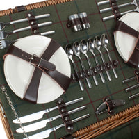 Picknickkorb aus grünem Tweed mit Seilgriff für 6 Personen