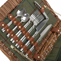 Elegant 4 Person Green Tweed Fitted Picnic Basket
