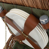 Elegant 4 Person Green Tweed Fitted Picnic Basket