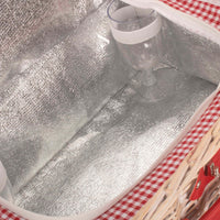 Red and White Gingham 2 Person Fitted Wicker Picnic Basket