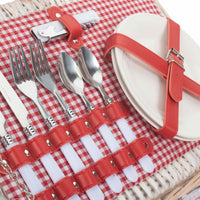 Red and White Gingham 2 Person Fitted Wicker Picnic Basket