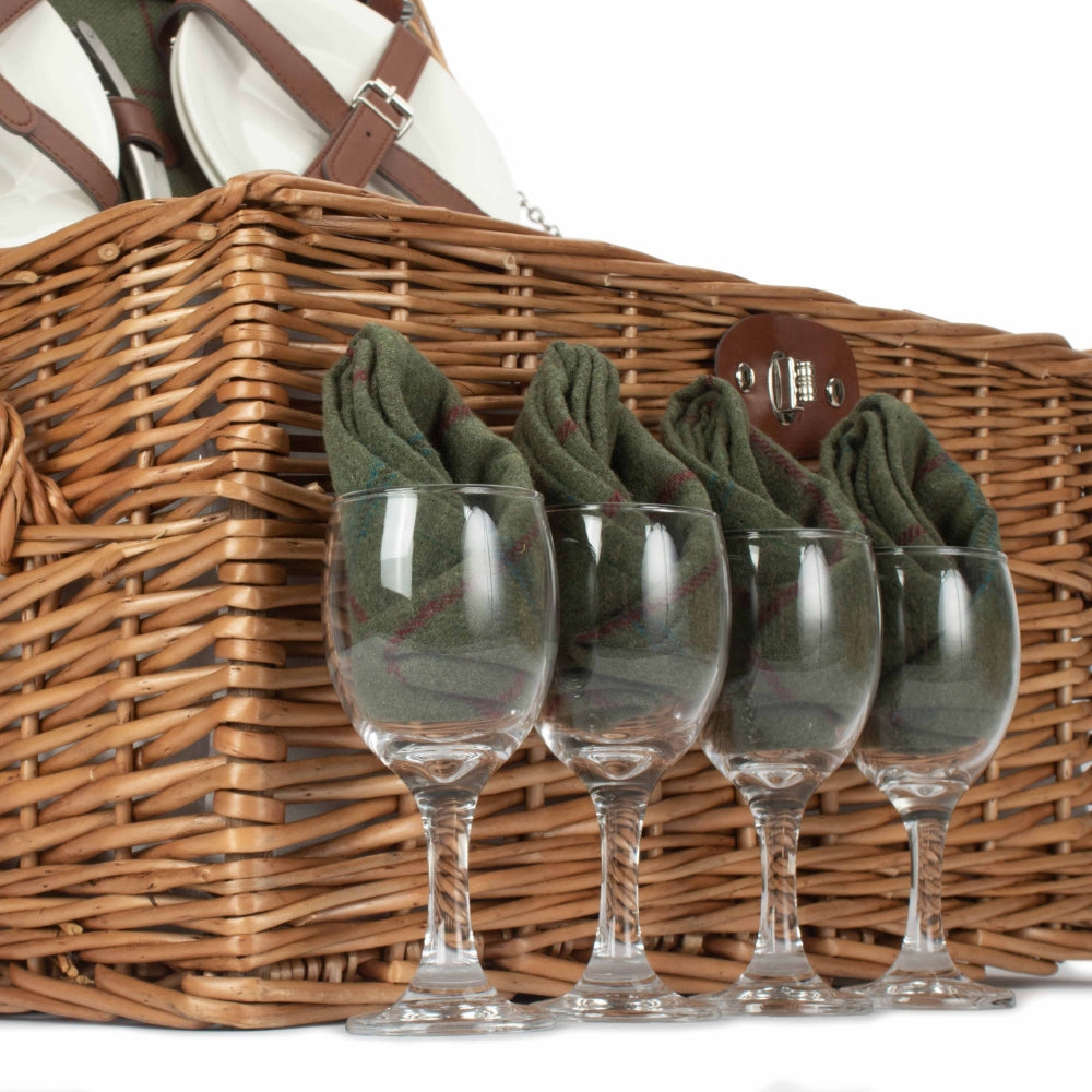 Red Hamper Four Person Green Tweed Chest Wicker Picnic Basket