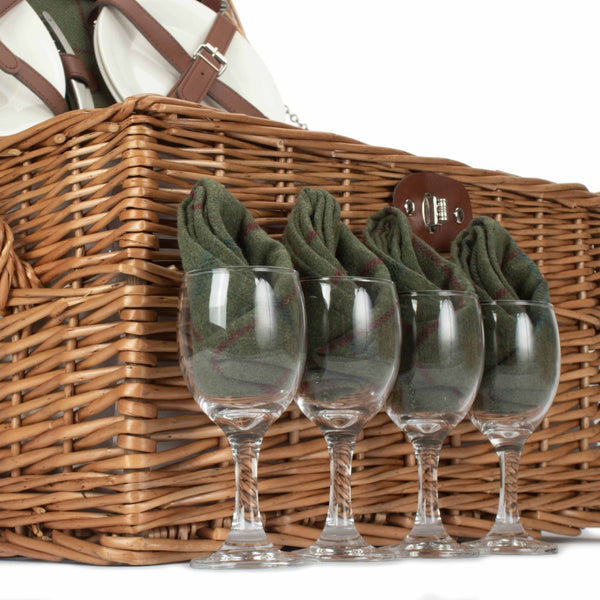 Red Hamper Four Person Green Tweed Chest Wicker Picnic Basket