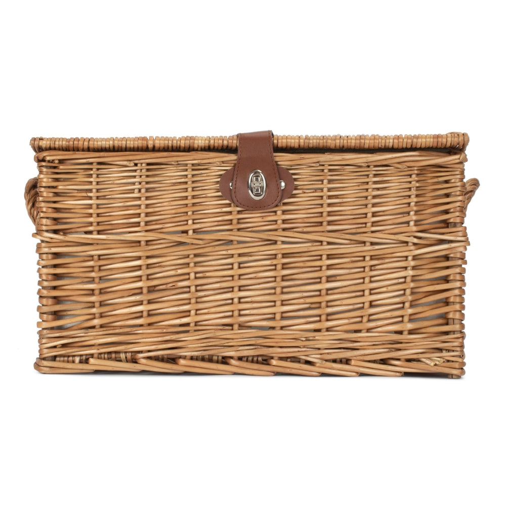 Four Person Green Tweed Chest Wicker Picnic Basket