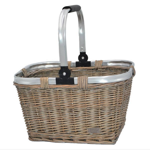 Grey Wash Folding Aluminium  Handle Shopping Basket