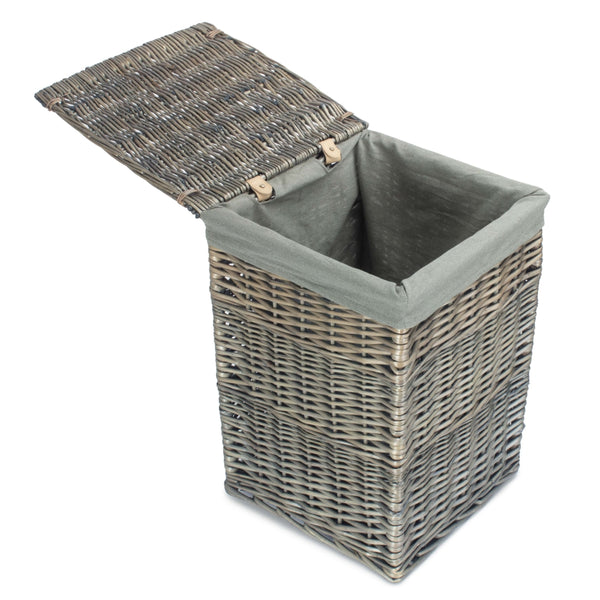 Red Hamper Antique Wash Square Laundry Basket with Grey Sage Lining
