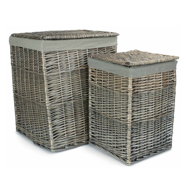 Red Hamper Antique Wash Square Laundry Basket with Grey Sage Lining