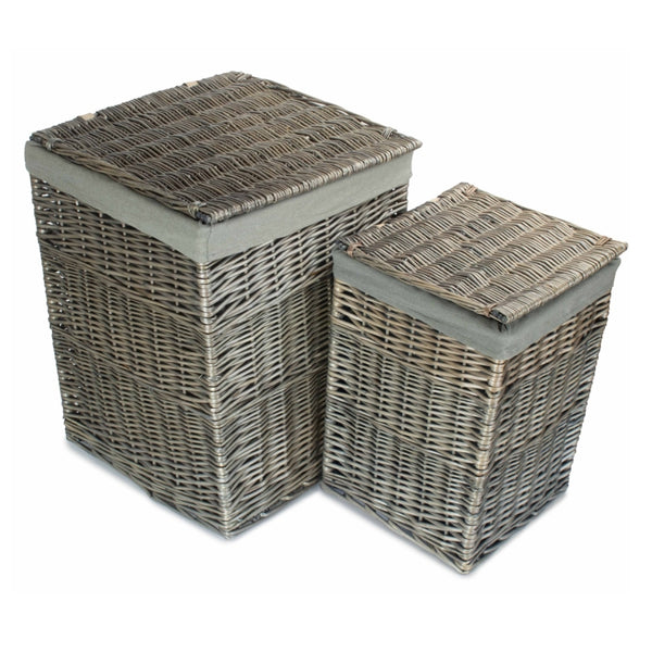 Red Hamper Antique Wash Square Laundry Basket with Grey Sage Lining