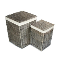 Antique Wash Square White Cotton Lined Laundry Basket
