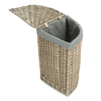 Antique Wash Corner Linen Basket with Grey Sage Lining