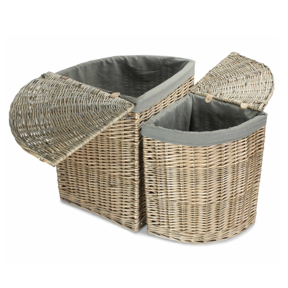 Panier à linge de coin de lavage antique avec doublure en sauge grise