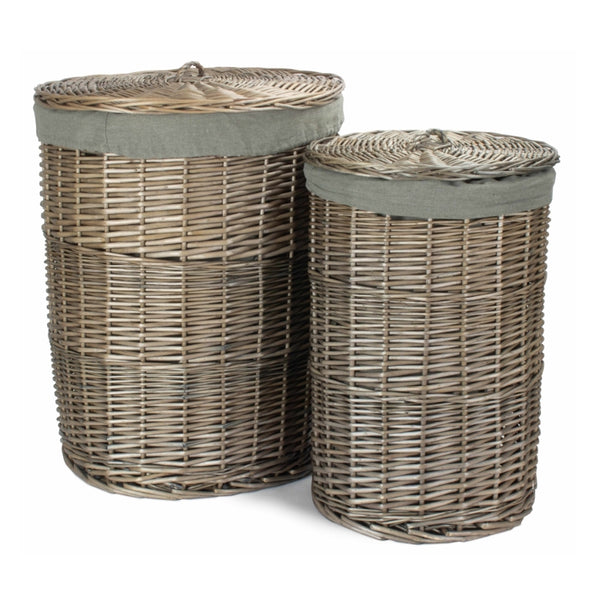 Red Hamper Antique Wash Round Linen Basket with Grey Sage Lining