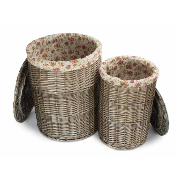Antique Wash Round Garden Rose Cotton Lined Laundry Basket