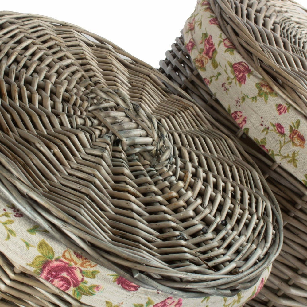 Antique Wash Round Garden Rose Cotton Lined Laundry Basket