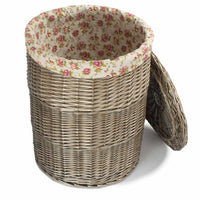 Antique Wash Round Garden Rose Cotton Lined Laundry Basket