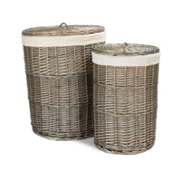 Antique Wash Round White Cotton Lined Laundry Basket