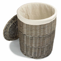 Antique Wash Round White Cotton Lined Laundry Basket