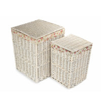Square White Wash Wicker Laundry Basket Rose Lining
