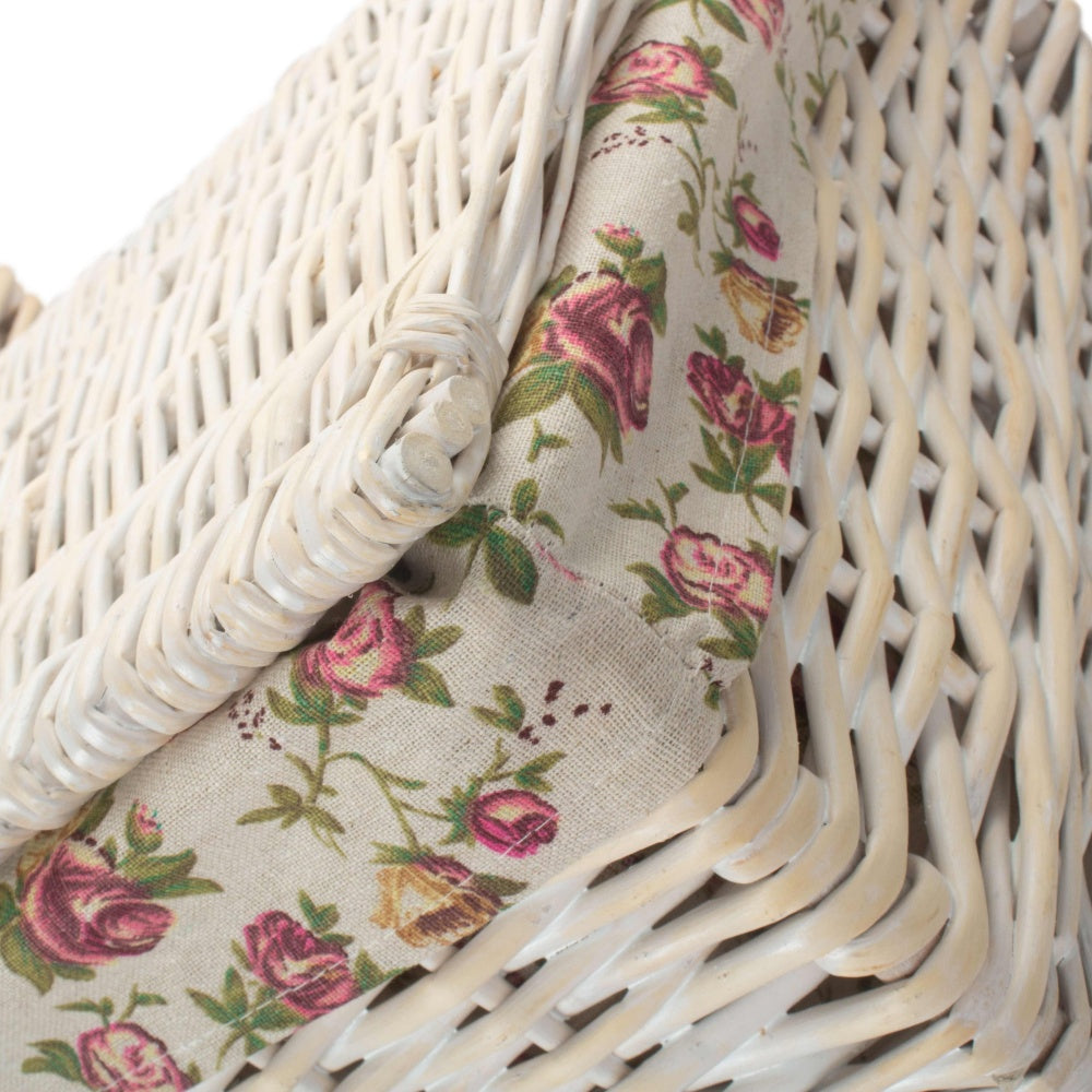 Square White Wash Wicker Laundry Basket Rose Lining