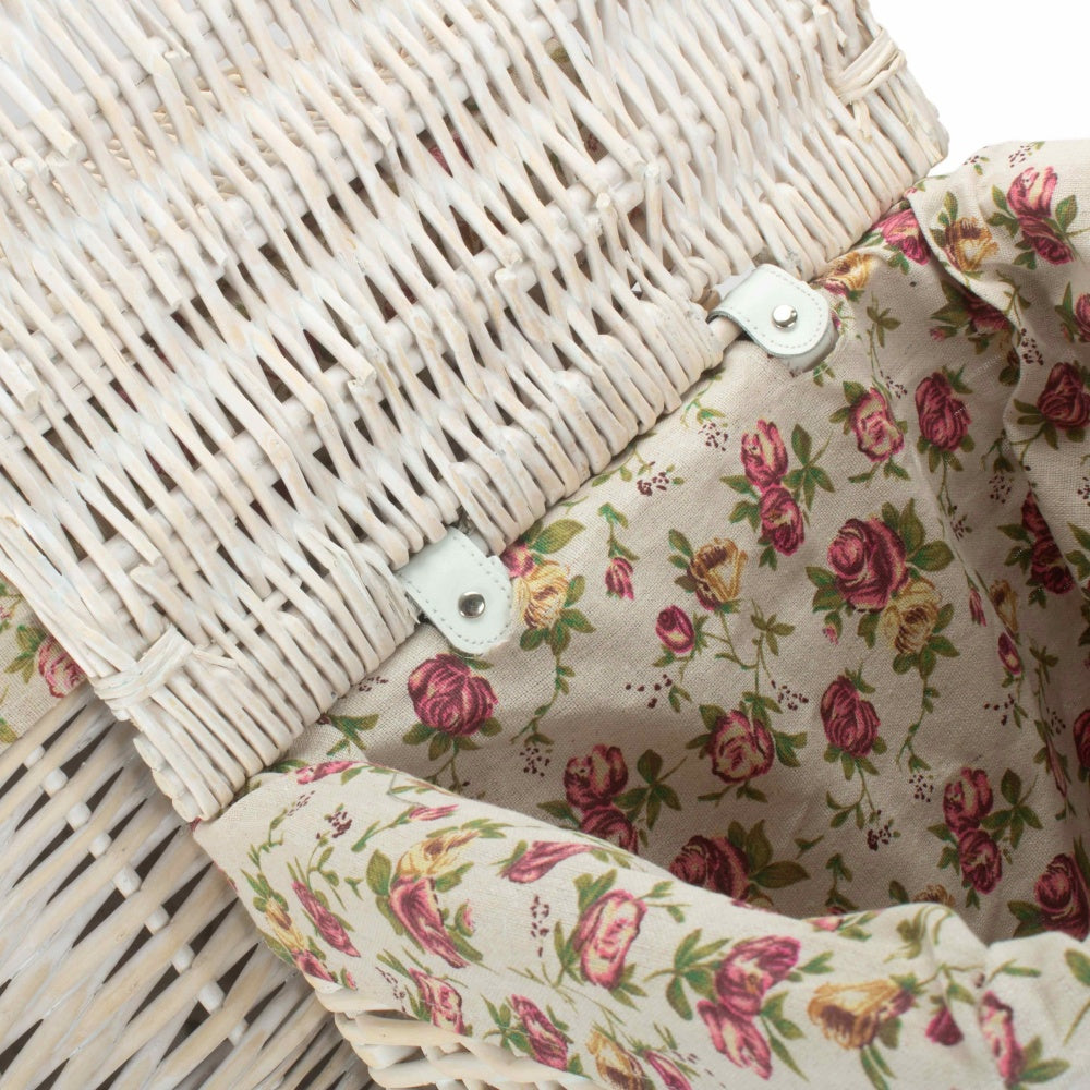 Square White Wash Wicker Laundry Basket Rose Lining