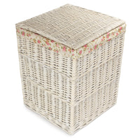 Square White Wash Wicker Laundry Basket Rose Lining