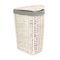 Corner White Wash Laundry Hamper with Grey Sage Lining