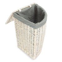 Corner White Wash Laundry Hamper with Grey Sage Lining