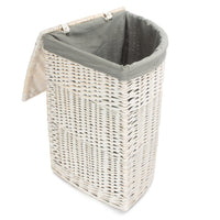 Corner White Wash Laundry Hamper with Grey Sage Lining