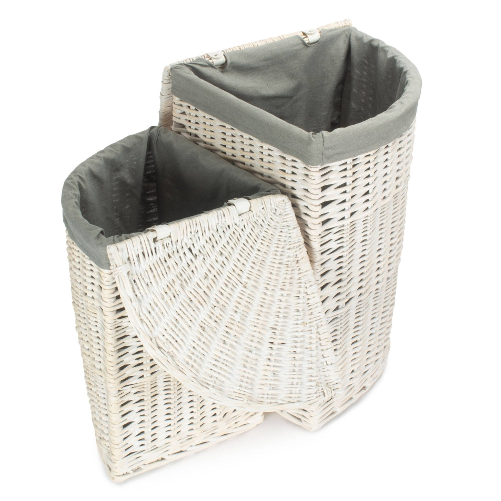 Red Hamper Corner White Wash Laundry Hamper with Grey Sage Lining