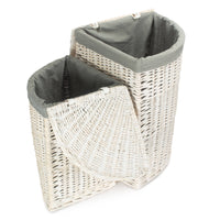 Corner White Wash Laundry Hamper with Grey Sage Lining