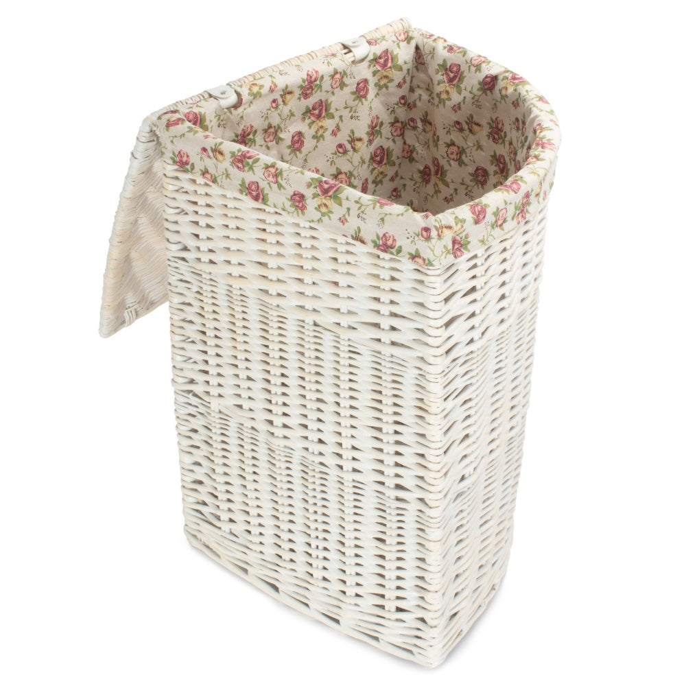 White Wash Corner Wicker Laundry Basket with Lining