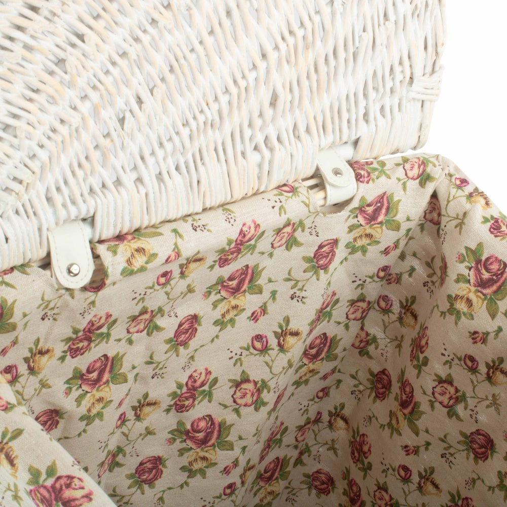 White Wash Corner Wicker Laundry Basket with Lining