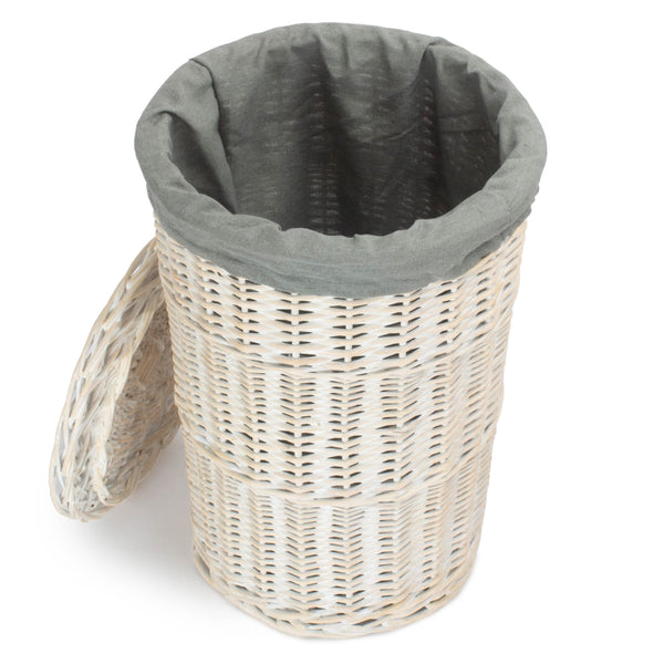 Red Hamper Round White Wash Laundry Hamper with Grey Sage Lining