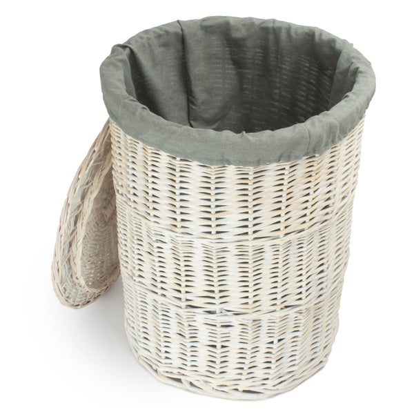 Red Hamper Round White Wash Laundry Hamper with Grey Sage Lining