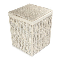 Square White Wash Wicker Laundry Basket