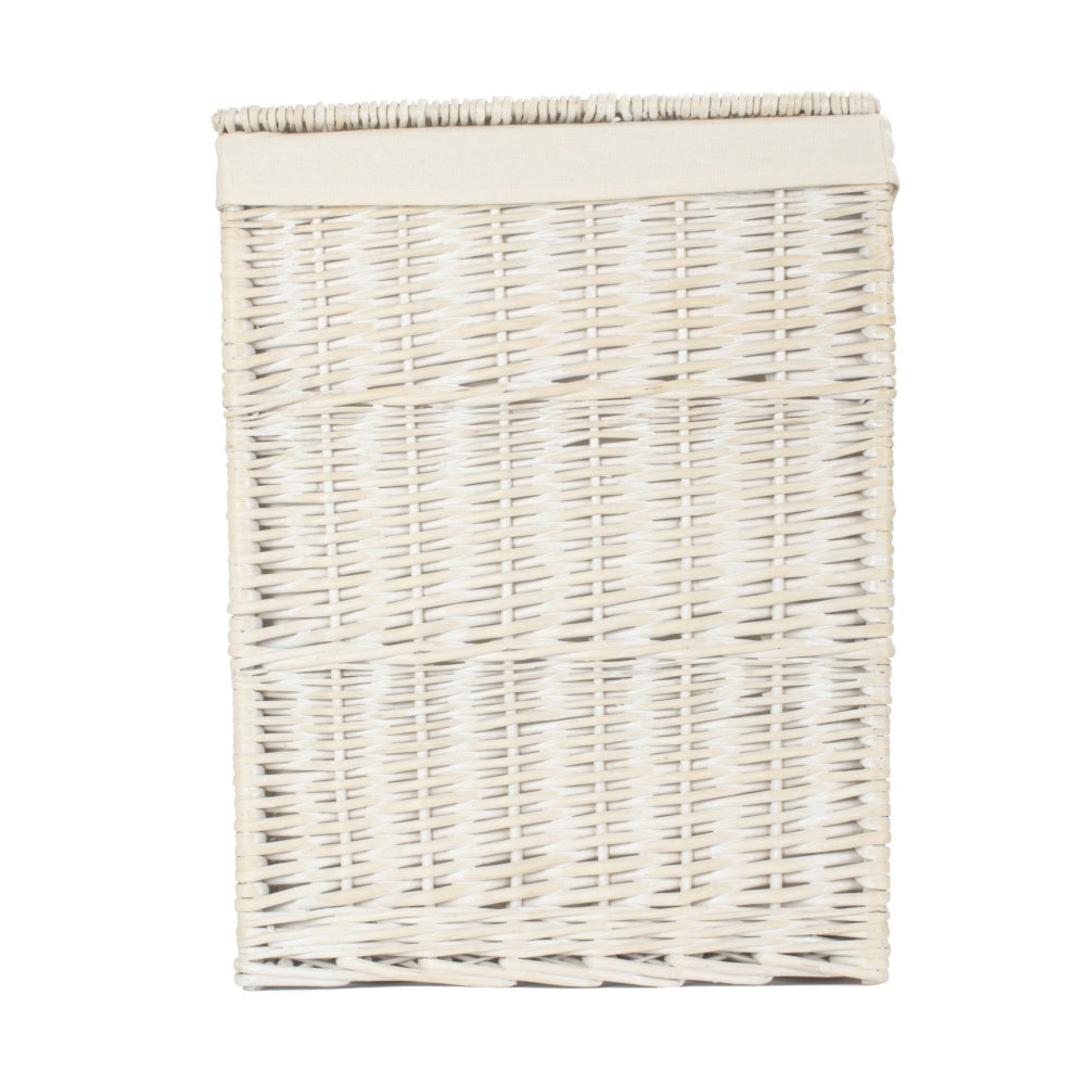 Square White Wash Wicker Laundry Basket